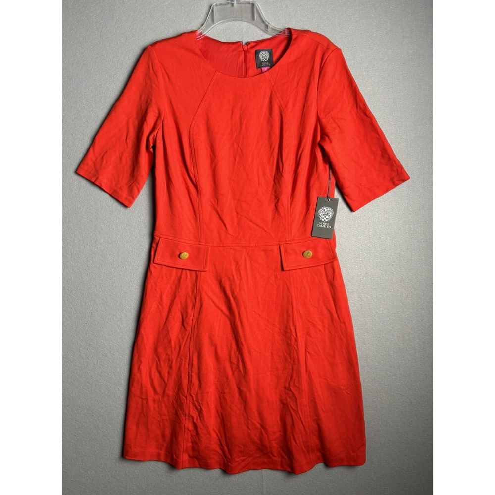 Vince Camuto Women's Dress 12 Orange Red Pop Jersey Sweater Dress #2374‎